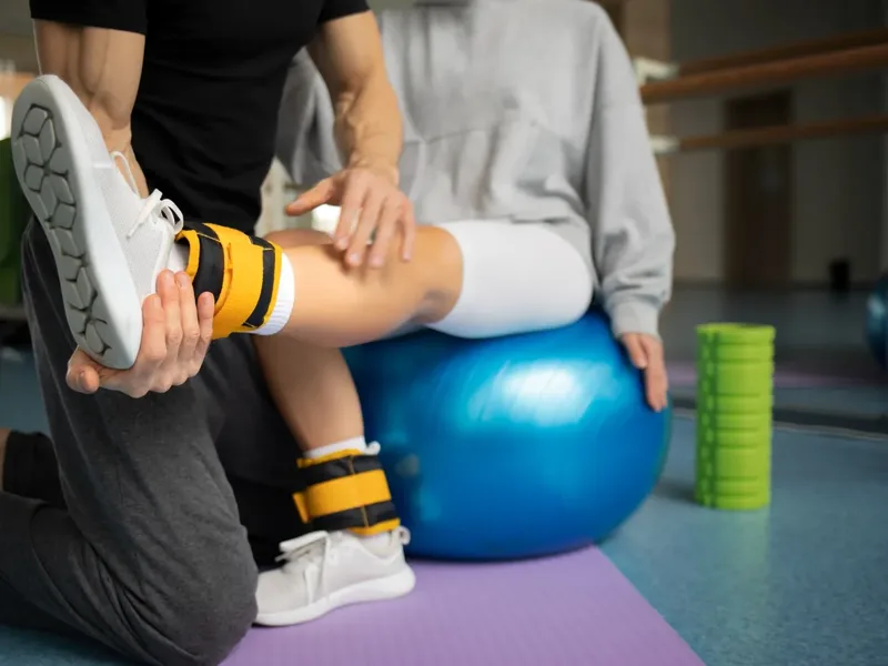 Patient working through guided mobility exercises with a therapist