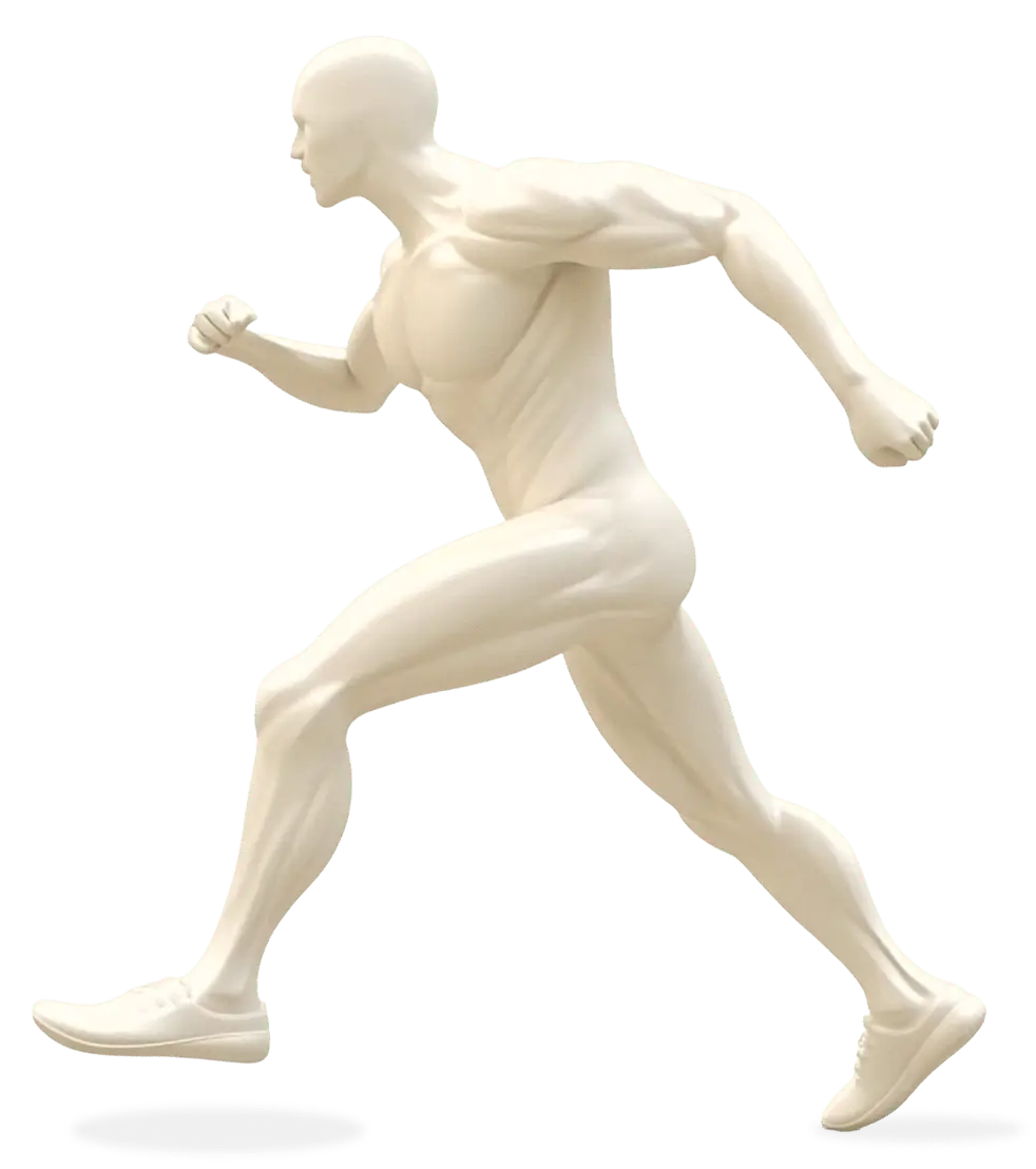 Side-profile body model highlighting six common areas we treat